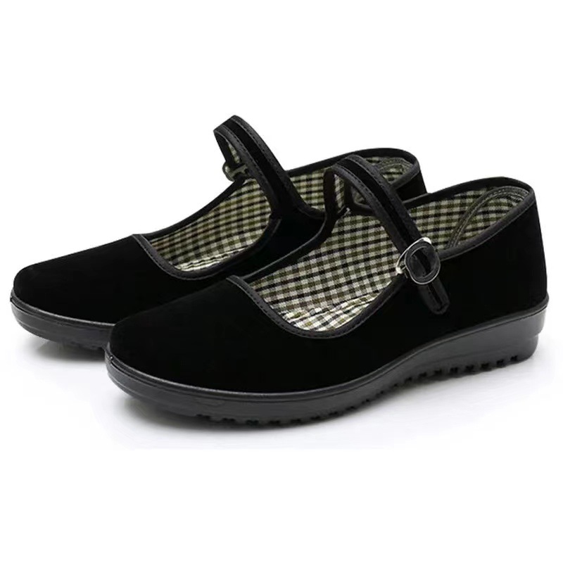 老北京布鞋女酒店礼仪舞蹈平底厚底中老年工作鞋黑一代妈妈黑布鞋