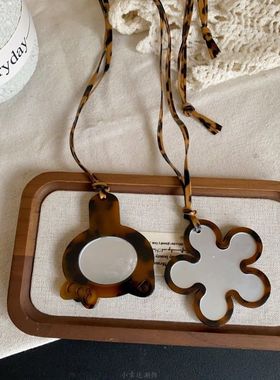 超百搭~豹纹爱心花朵镜子长款项链女2025新款爆款锁骨链配饰