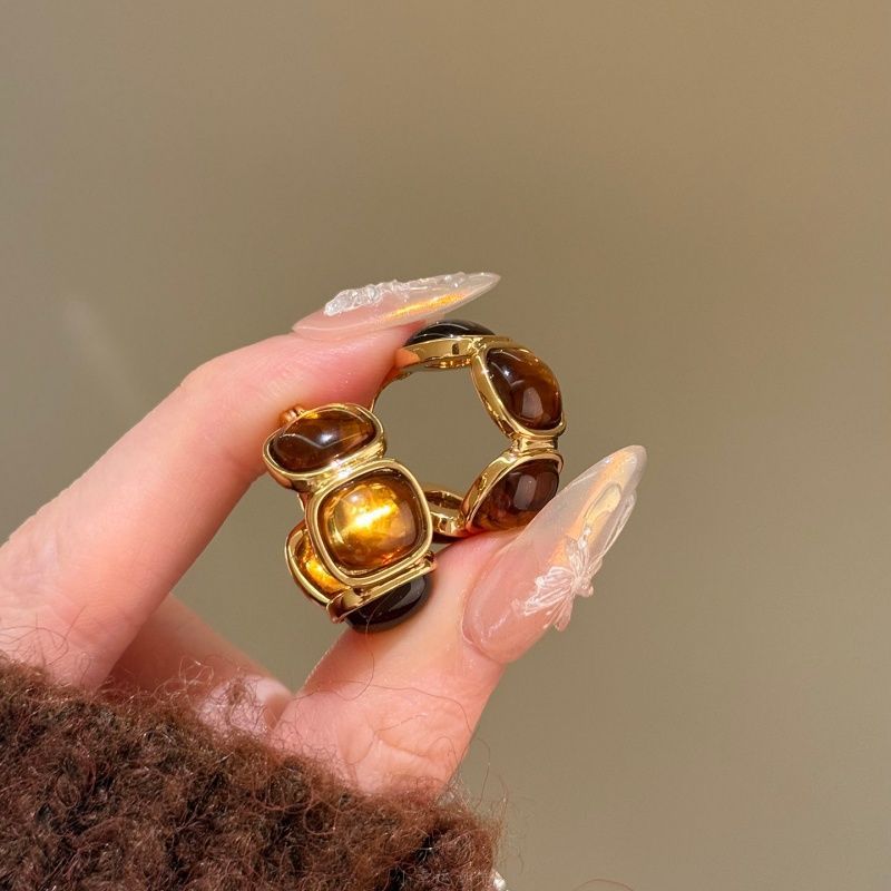 落日熔金~复古虎眼石金边耳钉女秋冬轻奢耳环耳圈高级感独特耳饰 - 图2