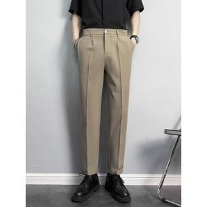太平鸟西装长裤男直筒抗皱商务休闲裤高级垂感黑色九分小西裤帅气