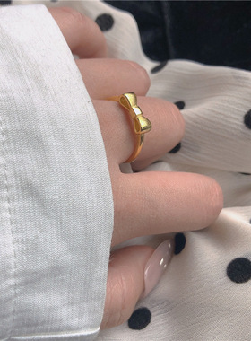 简约甜美蝴蝶结戒指~哑金高级感