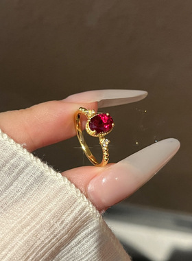 小红书同款复古宫廷风蛋面戒指女小众时尚轻奢镶嵌锆石高级感手饰