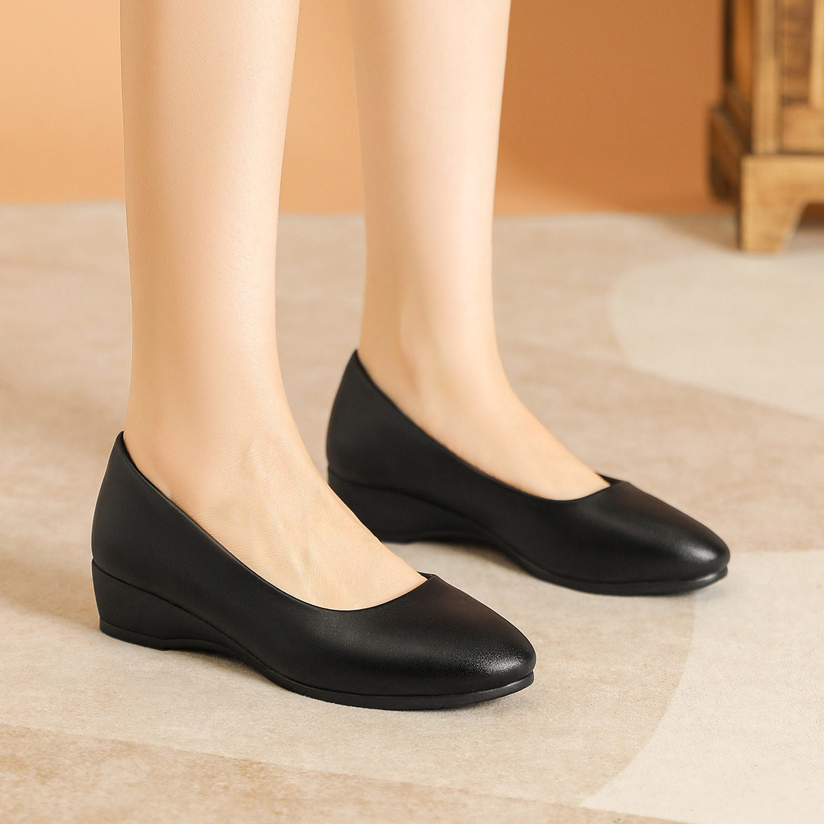 他她女孩真皮软底舒适久站工作鞋女黑色平底皮鞋上班圆头职业单鞋,淘宝优惠券,粉丝福利购,淘宝优惠卷