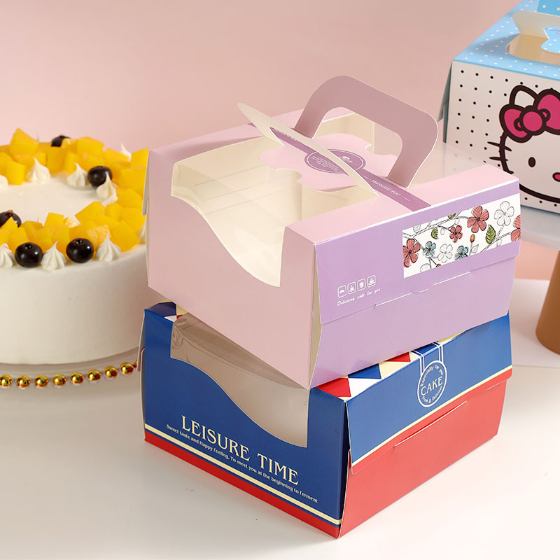 4寸慕斯西点盒 四寸芝士手提蛋糕盒 家用生日包装 西点蛋糕盒50个 - 图1