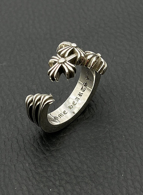 ODEK高级感复古三十字花开口戒