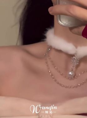 「冬日初雪」纯欲风白色毛绒雪花项链圣诞节韩系甜美choker锁骨链