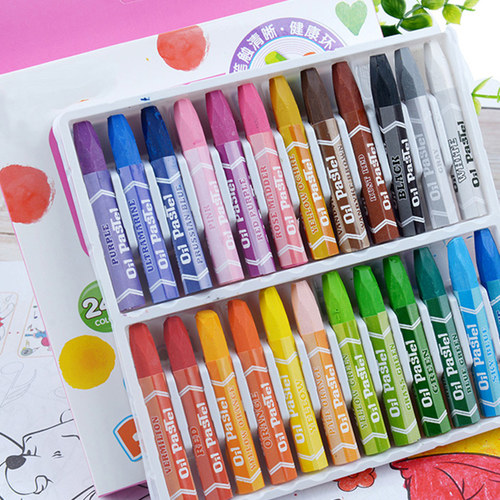 油画棒24色蜡笔幼儿园专用儿童安全无毒不脏手不沾手盒装水溶性可水洗宝宝小学生画画炫彩棒12色 - 图0