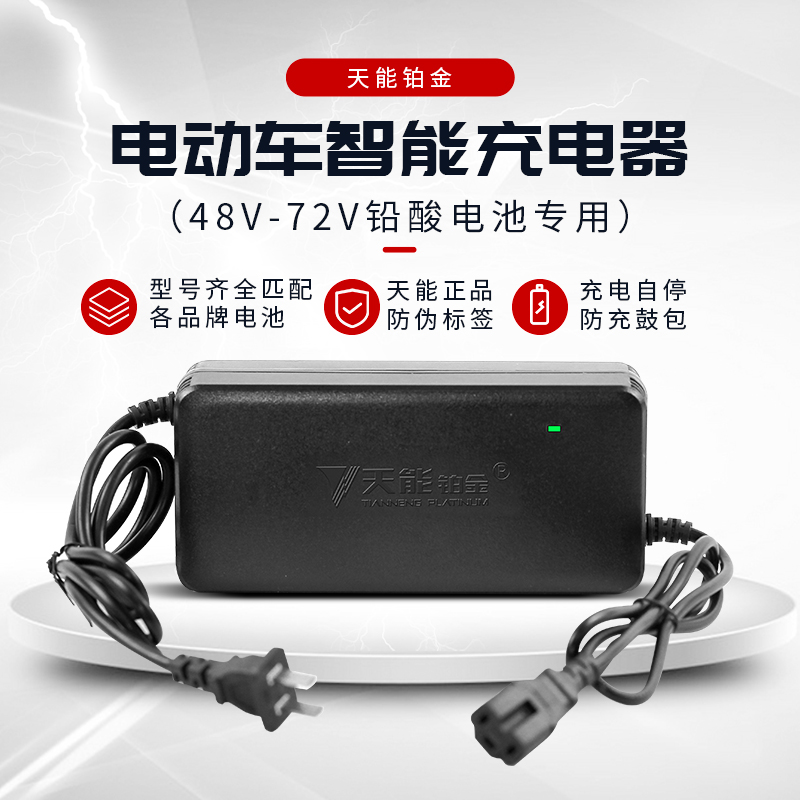 天能电动车铅酸电瓶充电器48V12AH20AH60V72伏雅迪台铃三轮车通用 - 图0