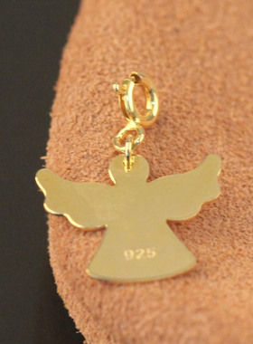 纯银镀金色项链吊坠带扣子