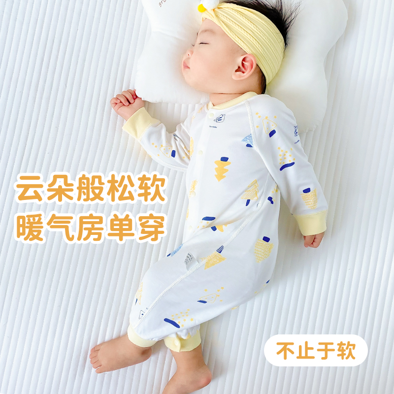 婴儿衣服秋冬薄款纯棉内衣新生儿连体衣男女宝宝睡衣贴身四季款 - 图1