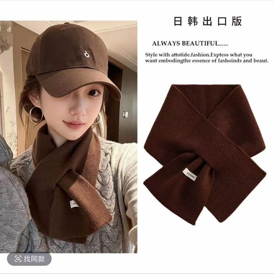 2025秋冬羊毛围巾新款百搭针织韩系情侣纯色保暖交叉围脖邻巾