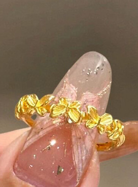 新中式纹理蝴蝶戒指古法爆闪碎冰冰花纹高级感小蝴蝶指环开口调节