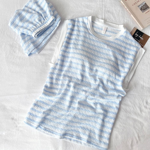 莫代尔睡衣女款2026新款夏季带胸垫无袖背心条纹女士家居服可外穿 - 图1