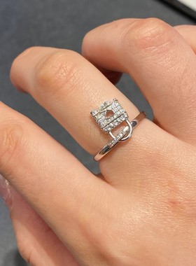 高版本精工对版满钻爱心所方形戒指女小众设计高级感送女友礼物