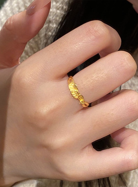新中式爆闪金色叶片戒指