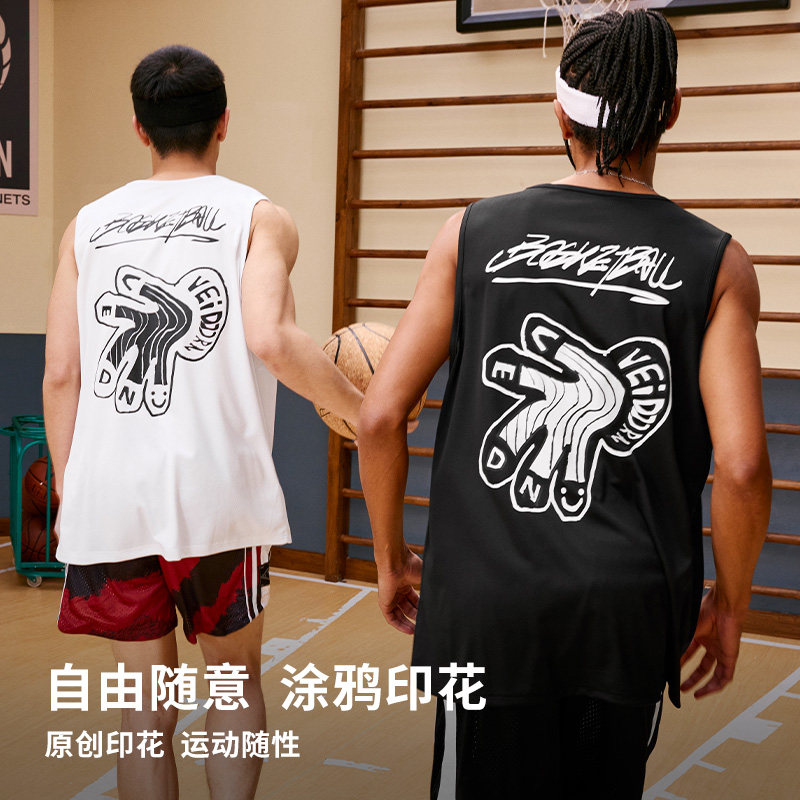 官方背心阻断男篮球运动跑步训练服夏季无袖坎肩t恤网眼上衣v印花
