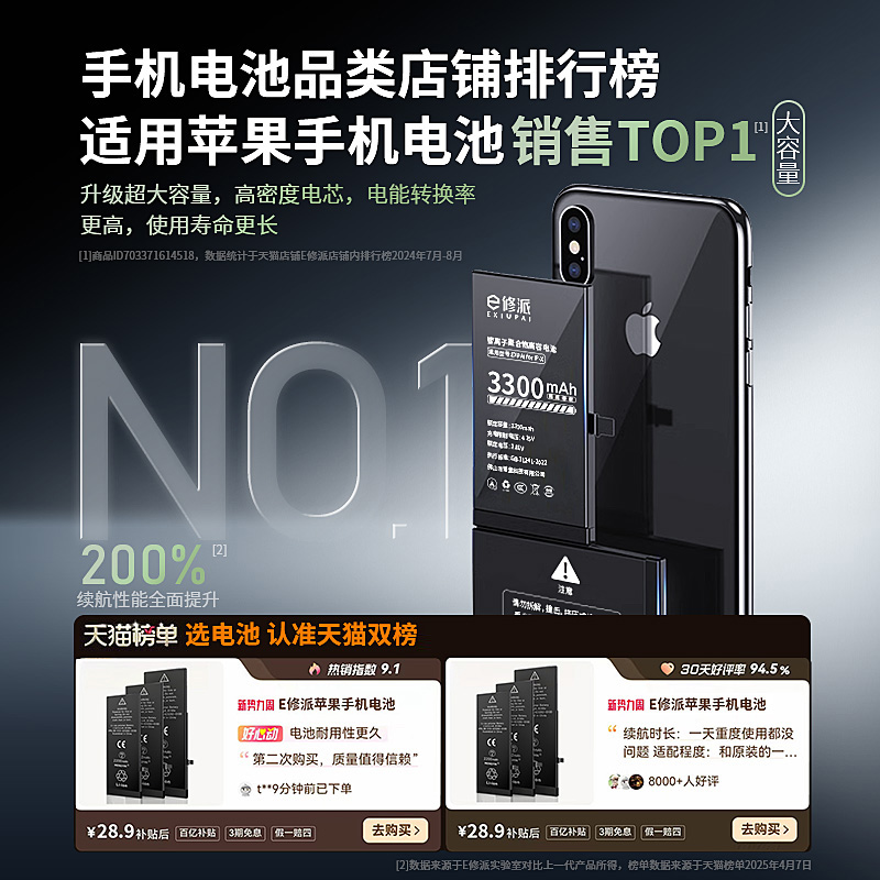 E修派13Pro电池6SP适用14Plus苹果iPhoneX正品7代换SE2/4s/5c/XSMAX/12Mini/XS/XR/8P/14/ip15/11Promax手机 - 图0