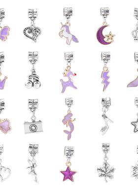 亚马逊热卖紫色儿童手链套装手工DIY大孔串珠水晶珠手串礼盒圣诞