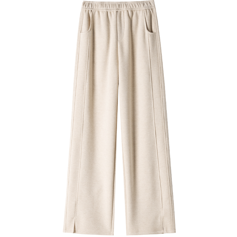 大码醋酸阔腿裤女秋冬季2025新款加绒直筒窄版垂感人字纹毛呢裤子 - 图3