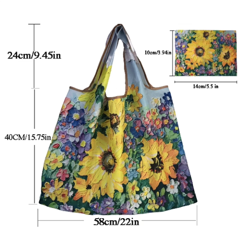 2025时尚环保旅行油画卡通折叠手提购物袋买菜包大号大容量单肩 - 图3