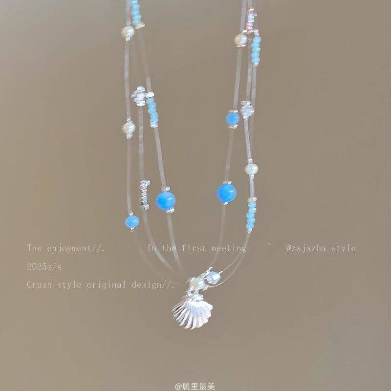 Starfish shell pearl necklace for women on the beach vacation style stacked collarbone chain unique 2025 new atmosphere accessories
