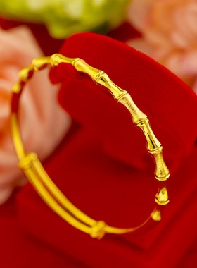 越南沙金推拉手镯女款仿真黄金正品实心不掉色龙凤结婚首饰光面