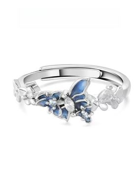 灵蛇绕蝶戒指时尚百搭新年蝴蝶闺蜜对戒小众设计蛇形情侣可调节