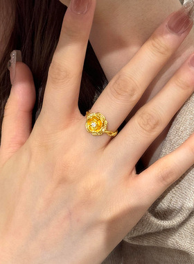 古法金色点钻玫瑰花戒指