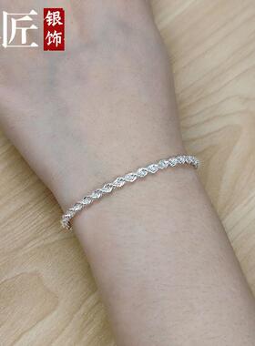 【幂琳】足银手链3MM/D999纯银女士手链女款轻奢首饰麻花简约百搭