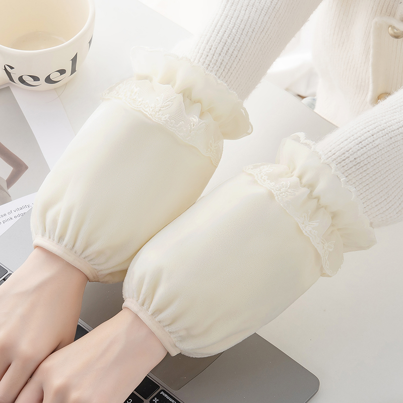 秋冬韩版家务防污袖套绒布保暖短款袖头学生成人办公干活耐脏套袖 - 图1