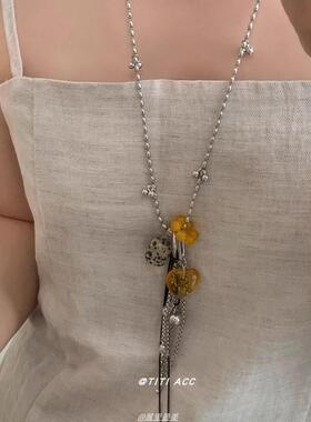 博主同款天然斑点石爱心葡萄吊坠长款项链毛衣链女个性百搭锁骨链