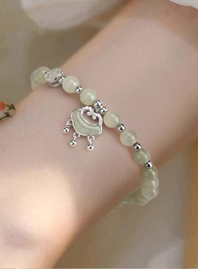 【幂琳】S999足银如意平安锁和田玉手链女款轻奢新中式国风高级感