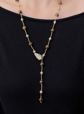 美神降临~金色中古十字架项链女款2025新款小众精致高级感毛衣链