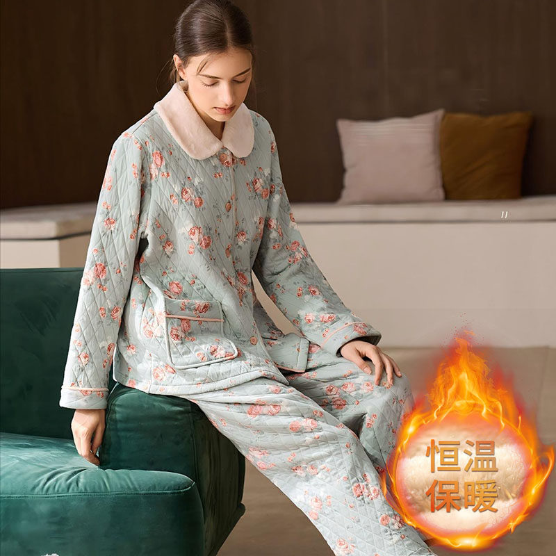 浪莎睡衣女秋冬季夹棉长袖空气棉夹层厚款毛绒韩式家居服两件套装,淘宝优惠券,粉丝福利购,淘宝优惠卷