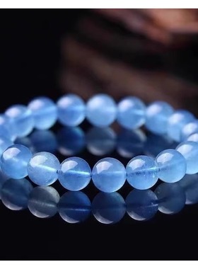 冰种透体海蓝宝玉髓手串手链魔鬼蓝水晶手链蓝色宝石手链星光手链