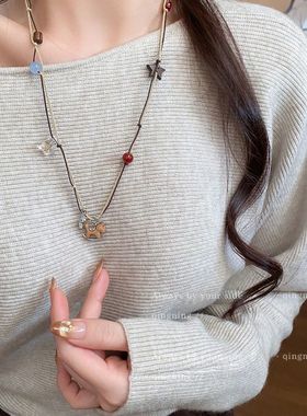 木质小马土星项链女高级感长款民族风毛衣链古着时尚百搭挂脖配饰