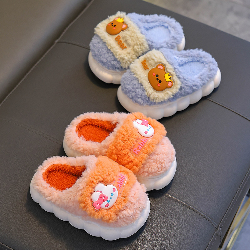 冬季女童棉鞋居家保暖可爱加绒毛毛亲子防滑厚底中小童儿童棉拖鞋