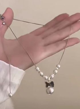 在逃公主 蝴蝶双层珍珠项链choker仙女配饰女高级感锁骨链颈链