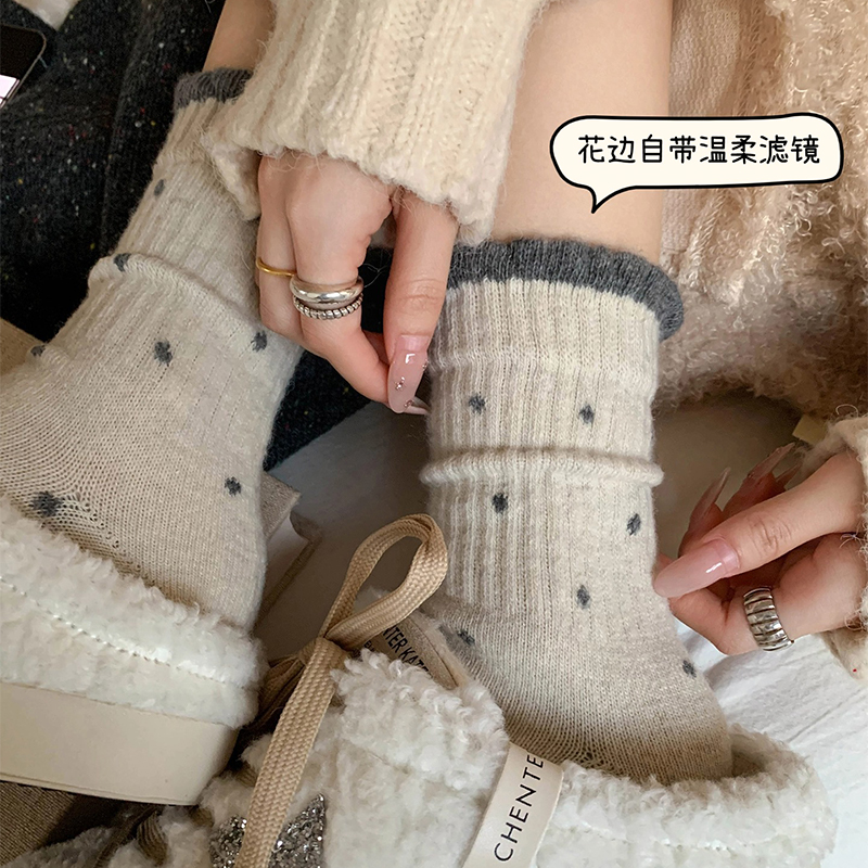 羊毛堆堆袜子女2025新款爆款中筒袜秋冬加厚加绒保暖女士冬季长袜 - 图1