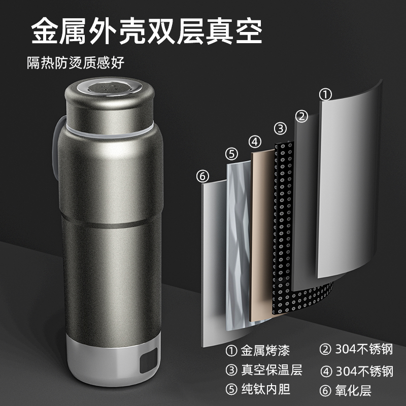 纯钛电热水杯高档商务礼品便携式旅行出差宿舍烧水杯加热烧水杯TI - 图1