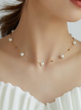 法式轻奢满天星强光感珍珠金珠钛