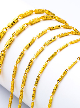 金店同款越南沙金实心细款女士六角柱竹节项链金链子配饰女友礼物