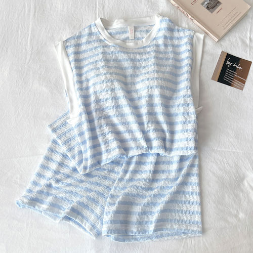 莫代尔睡衣女款2026新款夏季带胸垫无袖背心条纹女士家居服可外穿 - 图2
