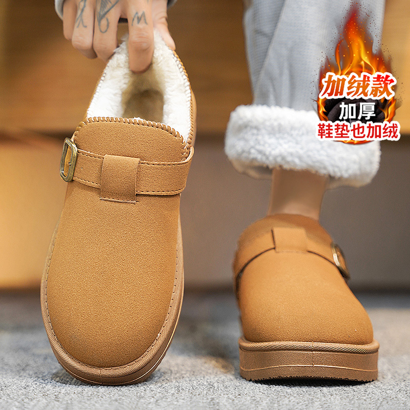 老北京棉鞋男鞋冬季加绒加厚一脚蹬软底防寒中老年爸爸保暖棉鞋男 - 图2