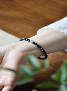新中式天然黑檀木手串小众男女手绳金珠檀木文玩配饰黑檀圆珠手链