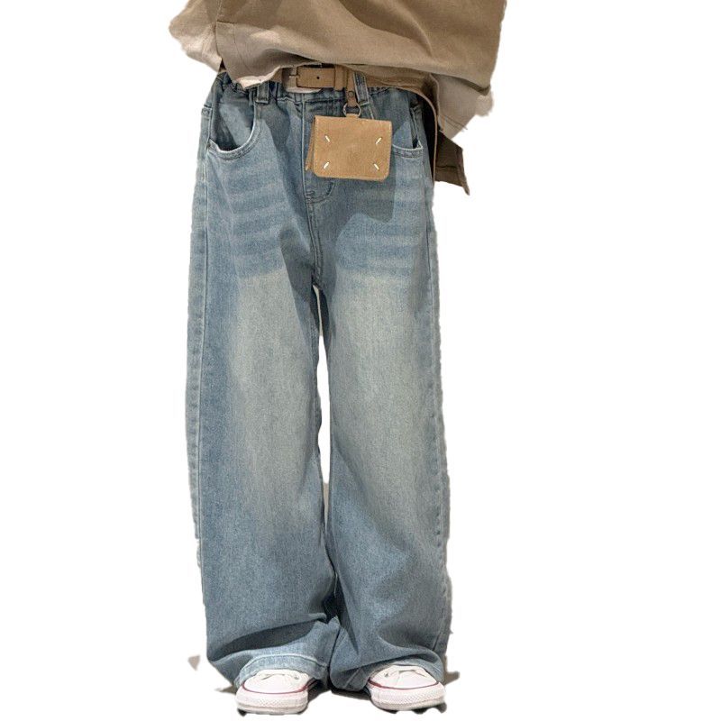 女童春装新款韩版宽松时髦牛仔裤中大童休闲气质百搭阔腿裤儿童装 - 图3