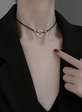 圆圈黑色颈带女简约小众个性双层