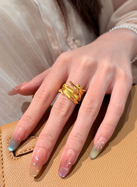 法式中古vintage 镂空拉丝羽毛戒指女小众时尚轻奢高级感小众手饰