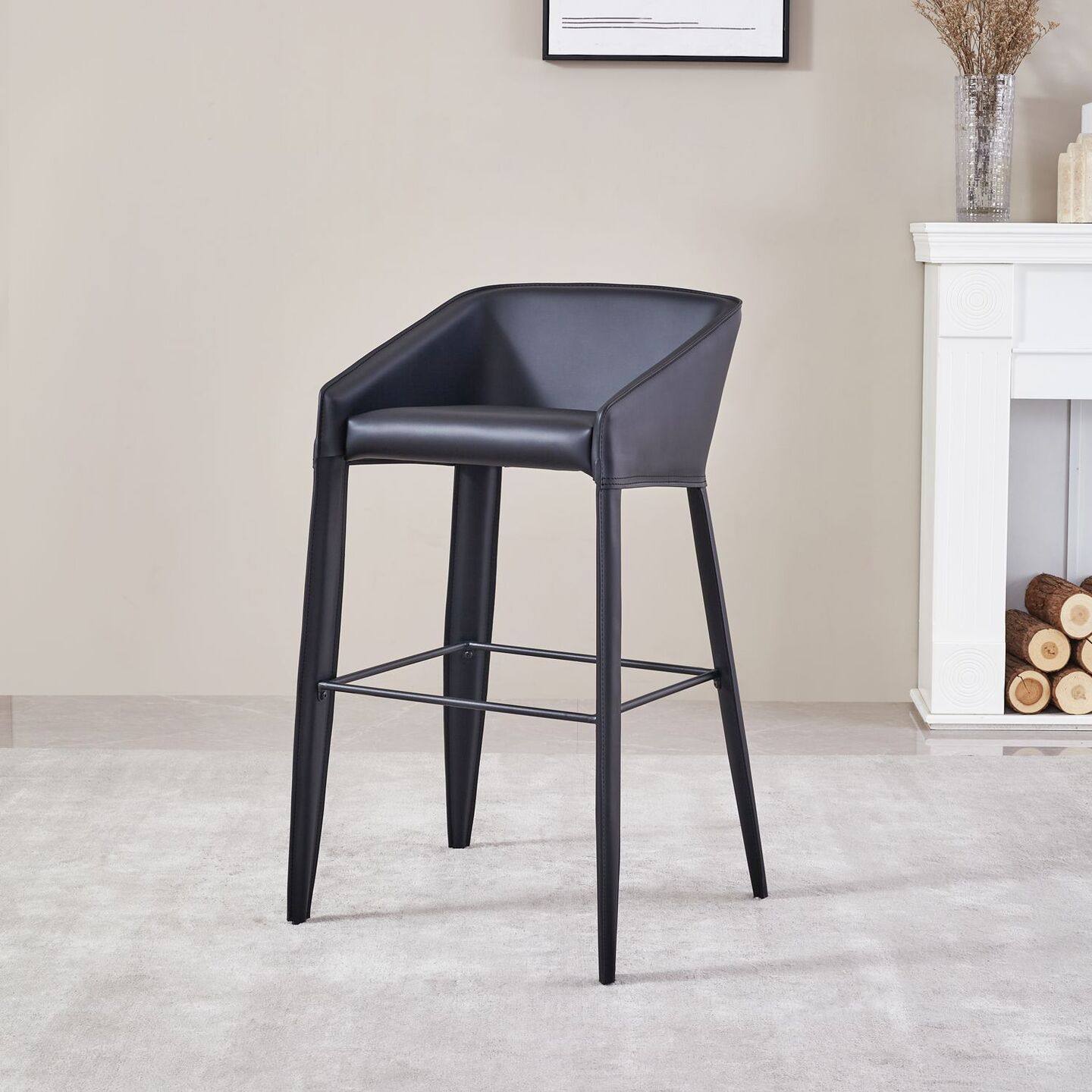 马鞍皮吧台椅意式极简高脚椅现代简约轻奢皮艺前台椅酒吧椅高脚凳,淘宝优惠券,粉丝福利购,淘宝优惠卷