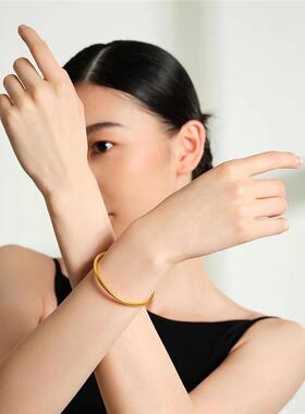 沙金手镯女古法黄金999素圈手环仿真金包银实心婚庆首饰品不掉色